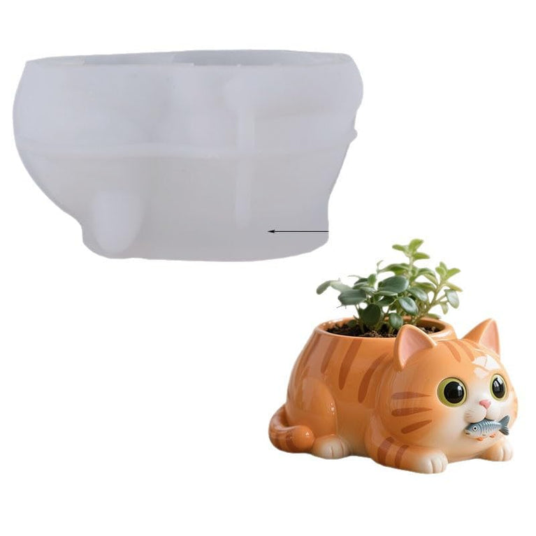 Snoogg Fishy Cat Planter Silicone Mold for Eco Resin Casting, Jesmonite, Resin Crete, Ecocrete, Concrete & Plaster, Cute Cat Succulent Pot Mold for DIY Home Decor Crafts