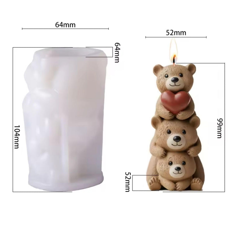 Snoogg Love Bear Tower Silicone Mold for Eco Resin Casting, Jesmonite, Resin Crete, Ecocrete, Concrete, Plaster & Wax Candle Making, Teddy Bear Decor Mold for DIY Crafts