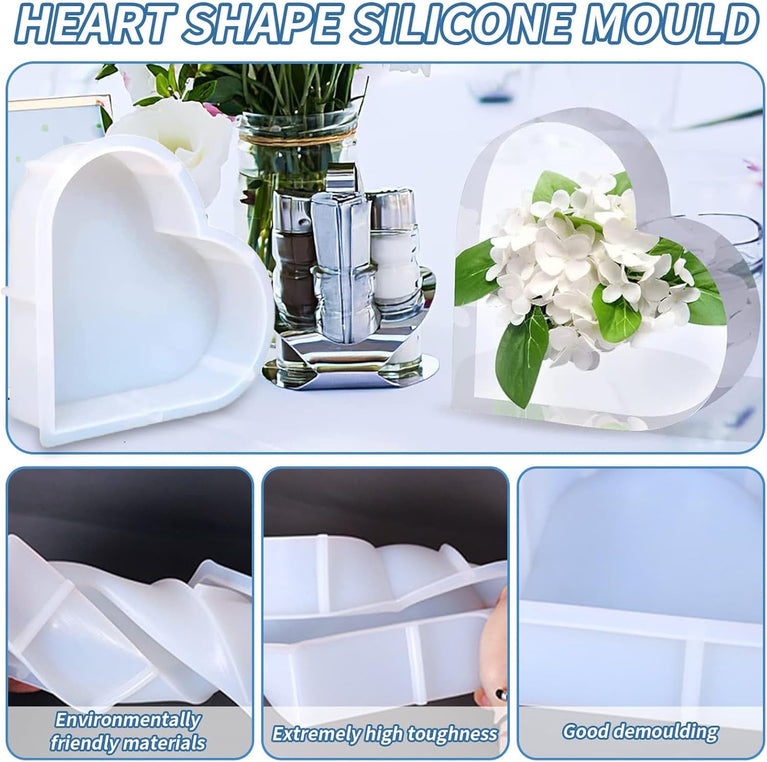 SNOOGG Silicone Resin Molds for Extra Deep Heart Shape Pack of 1 in Size 8 inch DIY Epoxy Resin Deep Casting Mold for Art Craft Decoration Gift Making