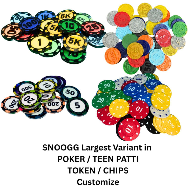 SNOOGG 40MM Dual-Colored, Denomination-Numbered Hard Resin Poker Flush Teen Patti Playing Card Chip Token Set