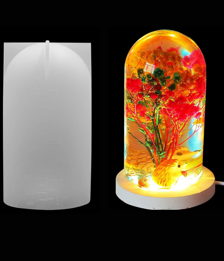SNOOGG Round Cylinder Light Resin Mold for Flower Preservation, Featuring USB; Perfect for DIY Epoxy Casting Projects and Desktop Ornaments for Home Décor (Mould with LED Base)