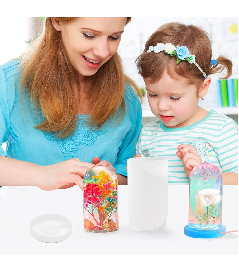 SNOOGG Round Cylinder Light Resin Mold for Flower Preservation, Featuring USB; Perfect for DIY Epoxy Casting Projects and Desktop Ornaments for Home Décor (Mould with LED Base)