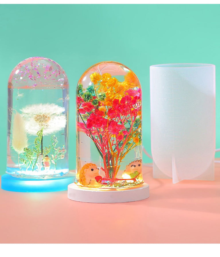 SNOOGG Round Cylinder Light Resin Mold for Flower Preservation, Featuring USB; Perfect for DIY Epoxy Casting Projects and Desktop Ornaments for Home Décor (Mould with LED Base)