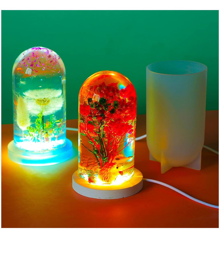 SNOOGG Round Cylinder Light Resin Mold for Flower Preservation, Featuring USB; Perfect for DIY Epoxy Casting Projects and Desktop Ornaments for Home Décor (Mould with LED Base)