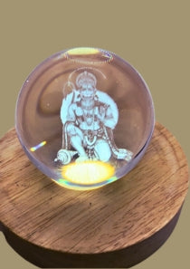 SNOOGG 3D LORD Hanuman ji  Crystal Ball, Crafted Using Advanced Laser Techniques. Glass Art Features a Stunning Universe Design with a 3.5-inch Wooden Display Base. Multi-Coloured Lighting with Remote