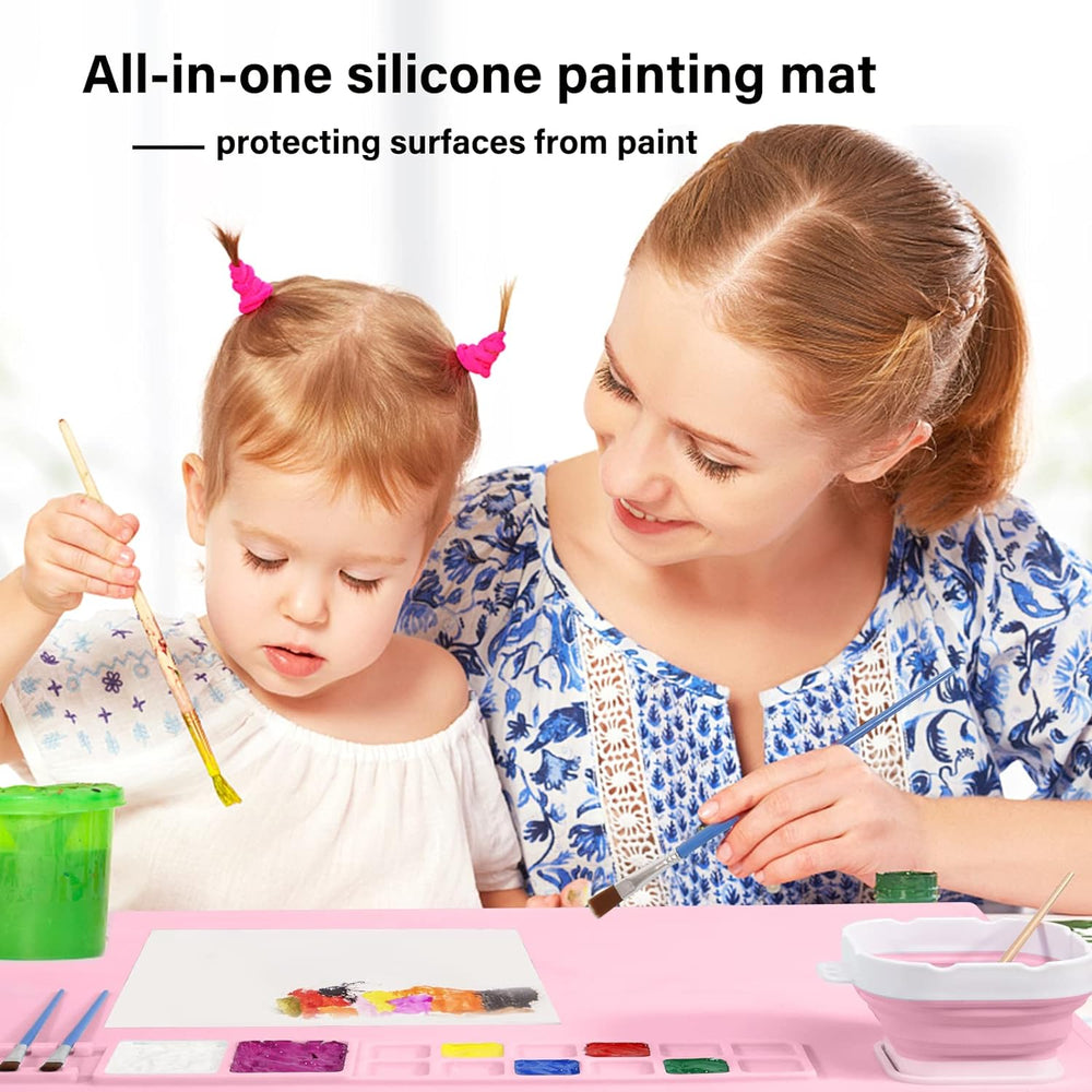 Silicone Craft Mat, Silicone Mat for Resin Casting, 20x16non Stick Silicone Sheet, Creator Silicone Craft Mat with Cleaning Cup for Painting, Art, CLA