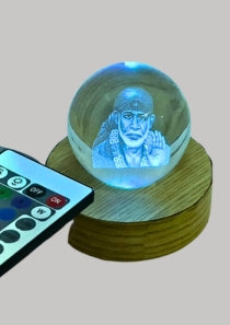 SNOOGG 3D SAI BABA Crystal Ball, Crafted Using Advanced Laser Techniques. Glass Art Features a Stunning Universe Design with a 3.5-inch Wooden Display Base. Multi-Coloured Lighting with Remote (Copy)