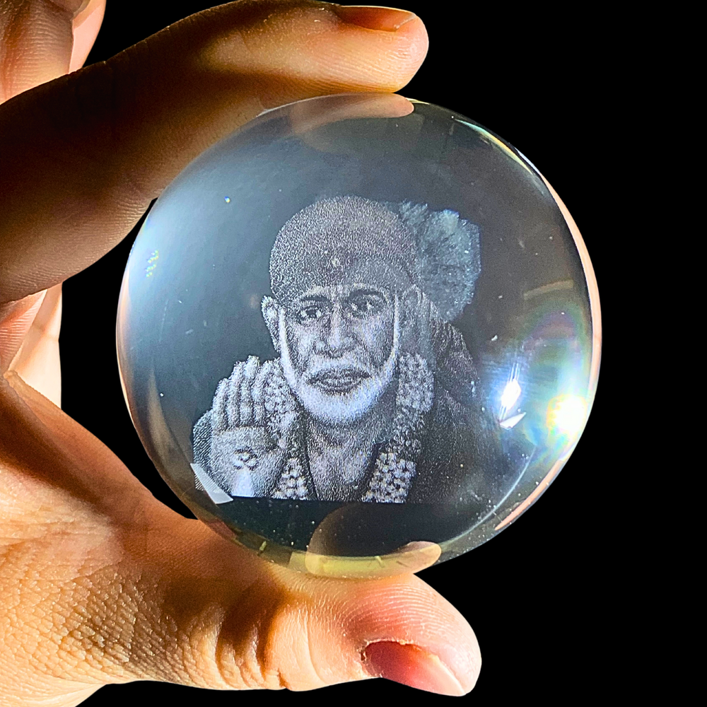 SNOOGG 3D SAI BABA Crystal Ball, Crafted Using Advanced Laser Techniques. Glass Art Features a Stunning Universe Design with a 3.5-inch Wooden Display Base. Multi-Coloured Lighting with Remote (Copy)