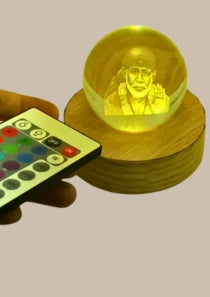 SNOOGG 3D SAI BABA Crystal Ball, Crafted Using Advanced Laser Techniques. Glass Art Features a Stunning Universe Design with a 3.5-inch Wooden Display Base. Multi-Coloured Lighting with Remote (Copy)