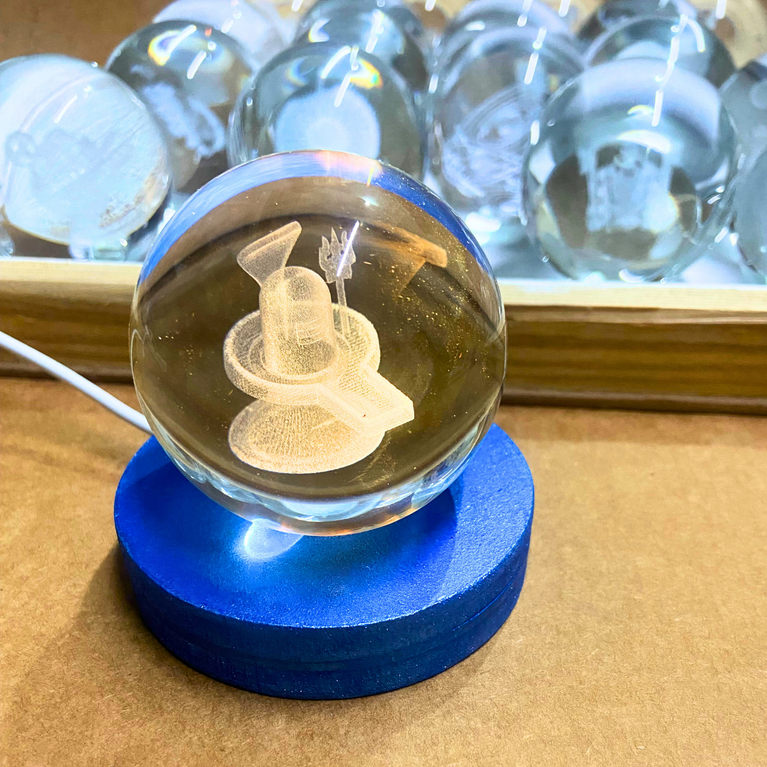 snoogg 3d navkar mantra buddha crystal ball crafted using advanced laser techniques glass a