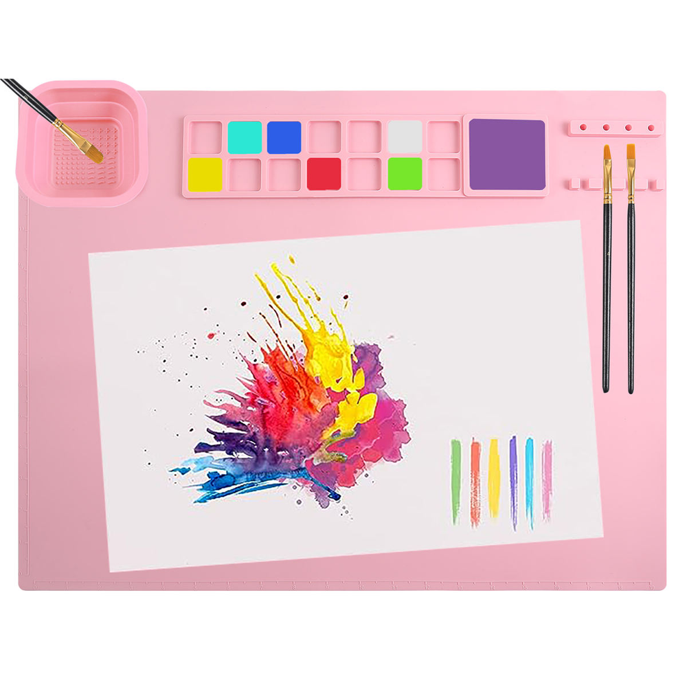 11x20 Silicone Painting Mat with Cleaning Cup Art Craft Paint Mats for  Kids, Nonstick Silicone Sheet for Resin Casting Art DIY Drawing Clay and  Play