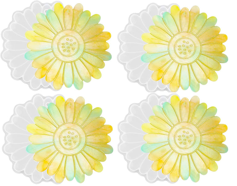 snoogg â„¢4 pack 10cm sun flower coaster silicone molds for epoxy resin casting for event r