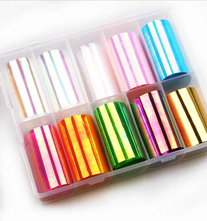 10 MULTICOLOR Sparkling Foil specially developed for Nail art and Resin art. Transprent Box pack as shown in photo
