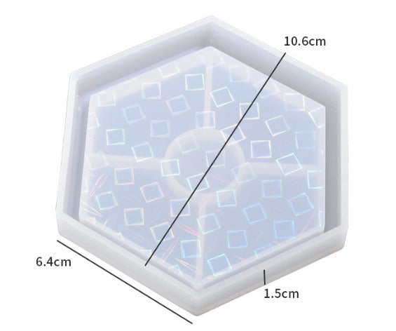 Snoogg 1 Pack Holographic 7 Effect Hexagonal Shape 4.5 Inch Coaster resin moulds.
