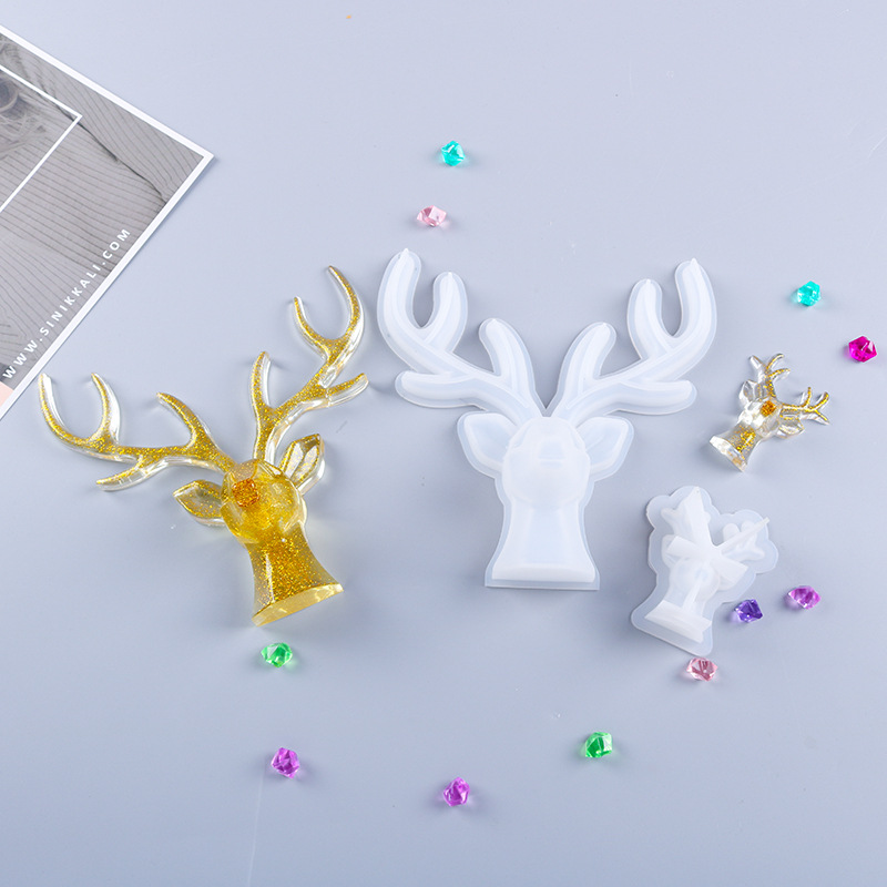 DIY Snoogg epoxy Resin Casting Decoration mould deer silicone mold with Wooden Casting Support pieces as SET