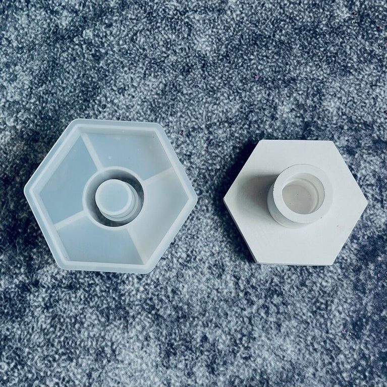 Hexagonal Candlestick Wax Candles Silicone mold - DIY handmade Epoxy RESin Concrete Cement / RESin Casting. Long Candle Candle Holder molds