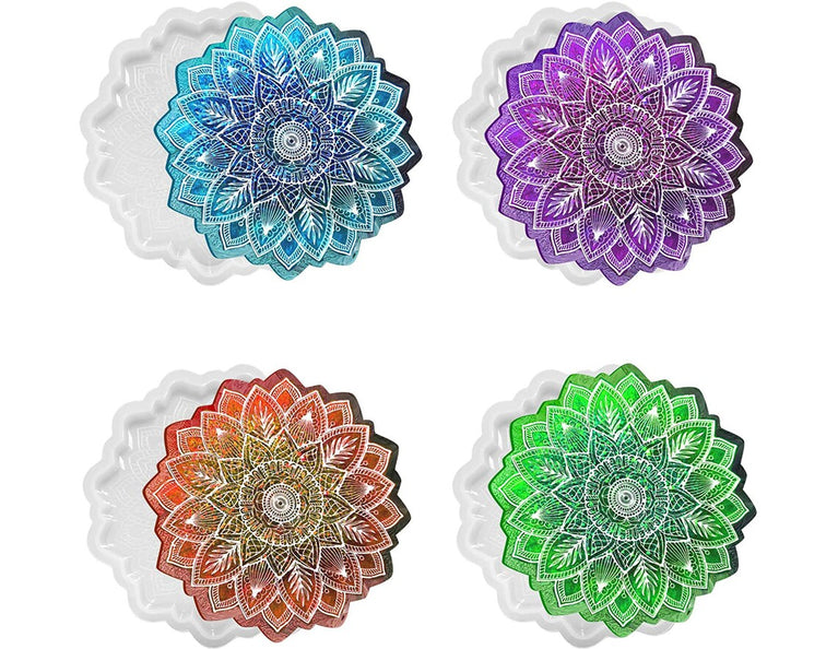 Mandala Carving Flower Coaster ResinMold , crystal tray, candle holder, casting craft Resinart 120 mm / 5 inch.