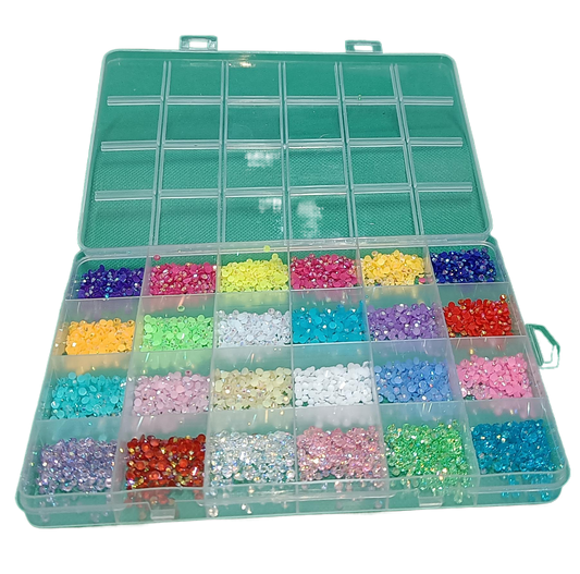 24 Colour  Sanded glass Stone Box . packed in display compartment boc as shown in photo. Size e size 2-3 mm