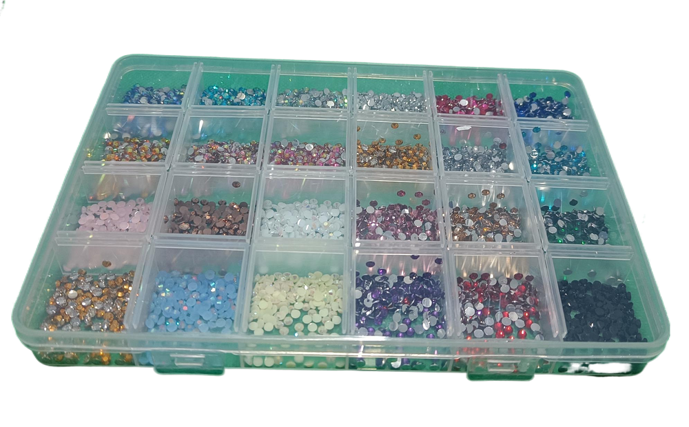 24 Multi Dark Colour  Sanded glass Stone Box . packed in display compartment boc as shown in photo. Size e size 2-3 mm