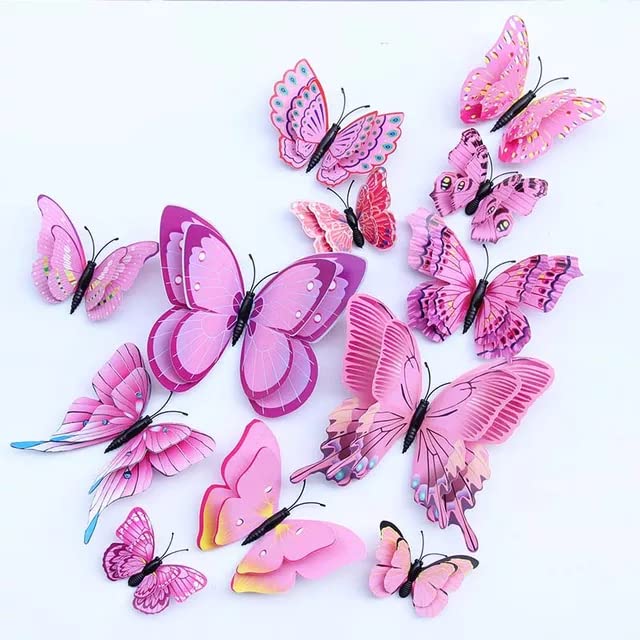 Snoogg 2 ply Butterfly Wall Decals, Multicolour 3D Wall Stickers, Removable Mural with Magnet and Double Sided Glue Option DIY Art Decor, Kids Room Decor, Party Supplies Decorations.