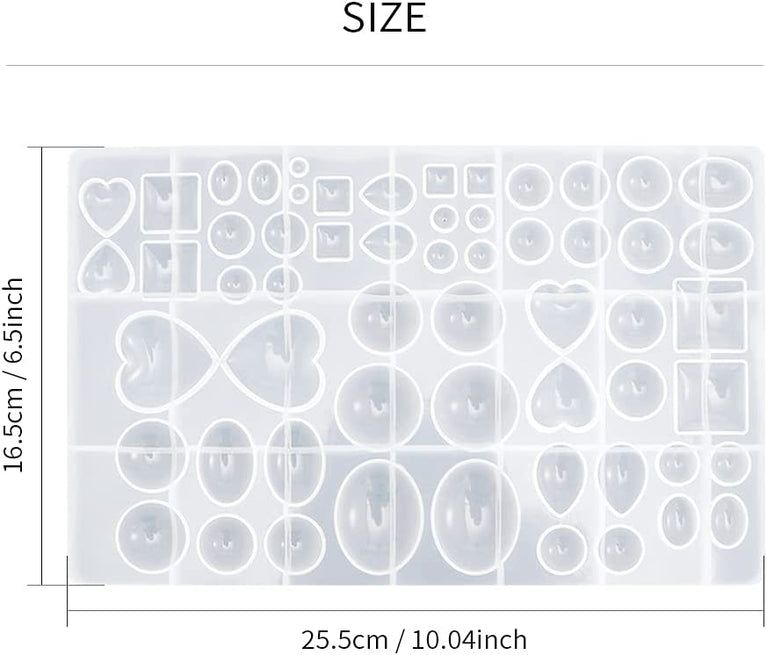 Super Glossy Silicone Mold 58 Cavities for Various Shaped Gems-Round, Tear Drop, Square, Oval, Heart 3D Gem Epoxy Resin Casting Mold Resin Molds for DIY Crystals Stone Jewelry Making Craft