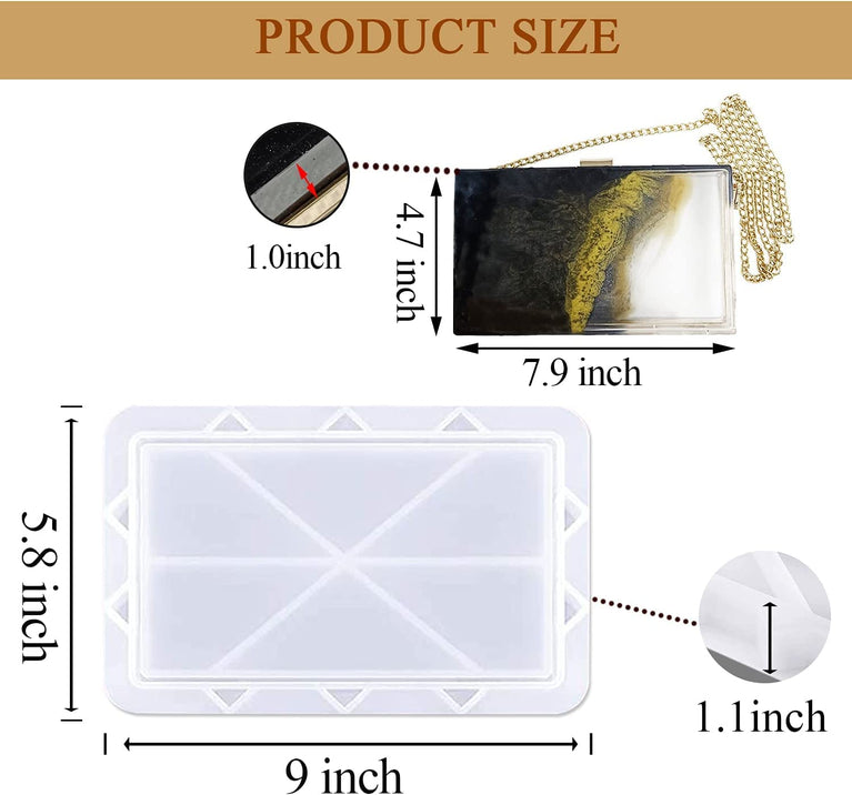 Snoogg Square Shape Clutch Bag Resin Moulds, Metal Clutch for Epoxy Resin Casting Moulds for DIY Personalized Clutch Bag, Women and Girl for Gift (Moulds + Clasp Lock Suit + Chain)