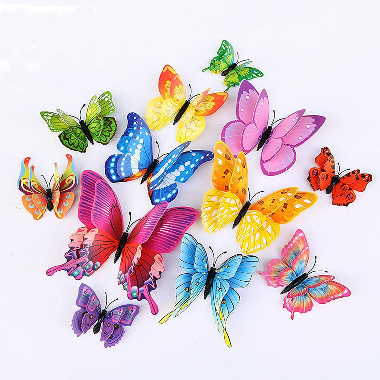 Snoogg 2 ply Butterfly Wall Decals, Multicolour 3D Wall Stickers, Removable Mural with Magnet and Double Sided Glue Option DIY Art Decor, Kids Room Decor, Party Supplies Decorations.