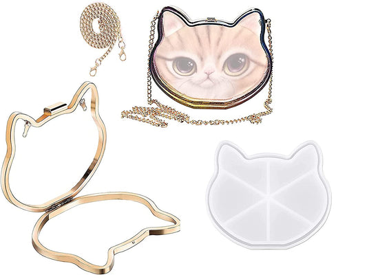 Snoogg MUFAN CAT Shape Clutch Bag Resin Moulds, Metal Clutch for Epoxy Resin Casting Moulds for DIY Personalized Clutch Bag, Women and Girl for Gift (Moulds + Clasp Lock Suit + Chain)