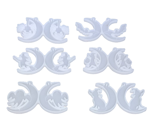 6 Type of Moon Style with Lovley figured in each. RESin Jewellery Earring RESin Moulds- 6 Different figure Pairs in one Moulds set