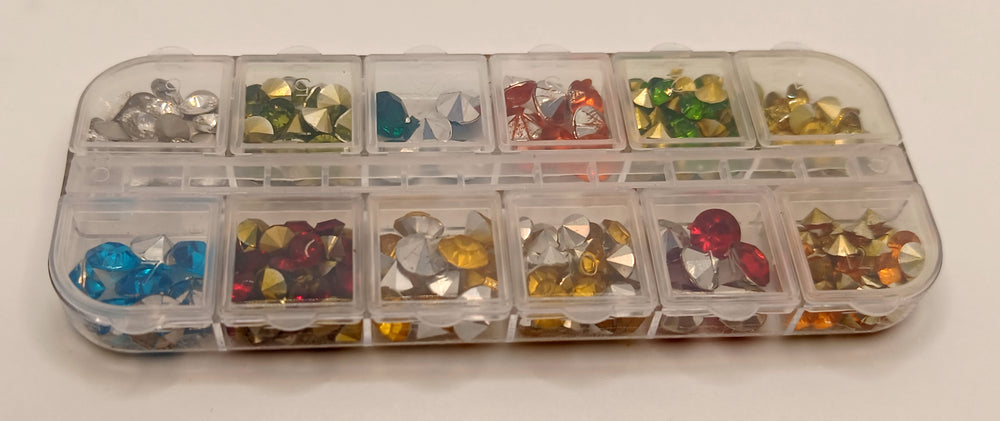 Snoogg 4-6  mm 12 Color Shaped Sparkle Multicolored Effect Rainbow Stones, Kundans, Chandla Resin Beads for Artificial Jewelry Art. 12 color packed compartment box