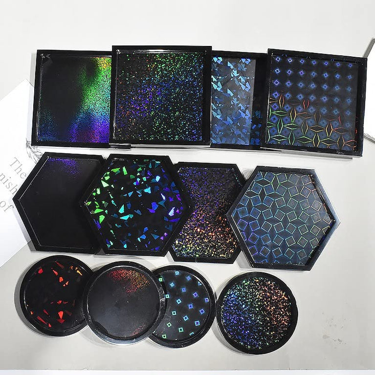 Snoogg 1 Pcs Silicone Holographic Resin Mold Holographic Coaster Molds for Resin Silicone Molds Epoxy Resin Molds for DIY Coaster, Home Decoration (Square)