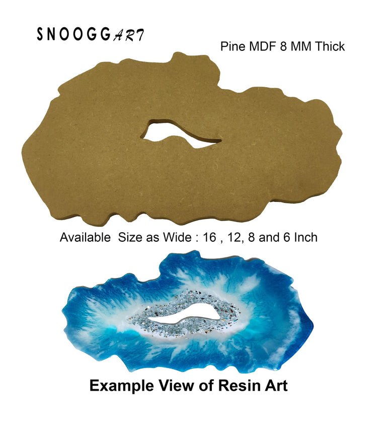 SNOOGG MDF Coated Geode Agate ellipse  Art Board 6 mm Wood cutout. Plaque, DIY, for RESin, epoxy art 6 inch to 16 inch